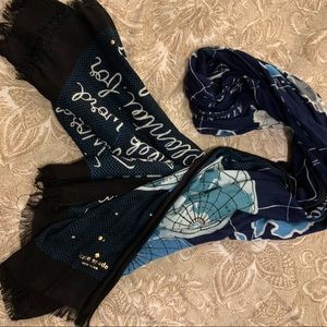 Kate Spade world map scarf blue